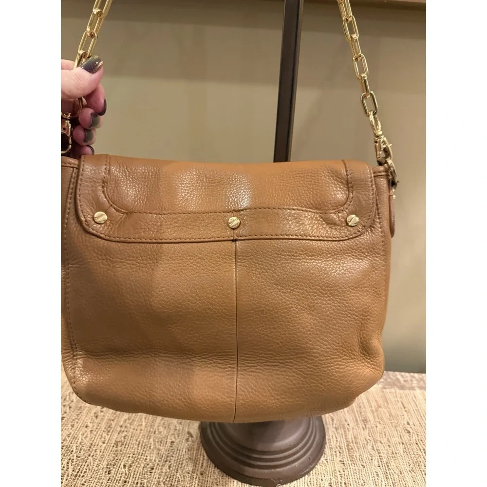 TORY BURCH Amanda British Tan Leather Crossbody Bag with Detachable Chain Strap - Picture 13 of 16